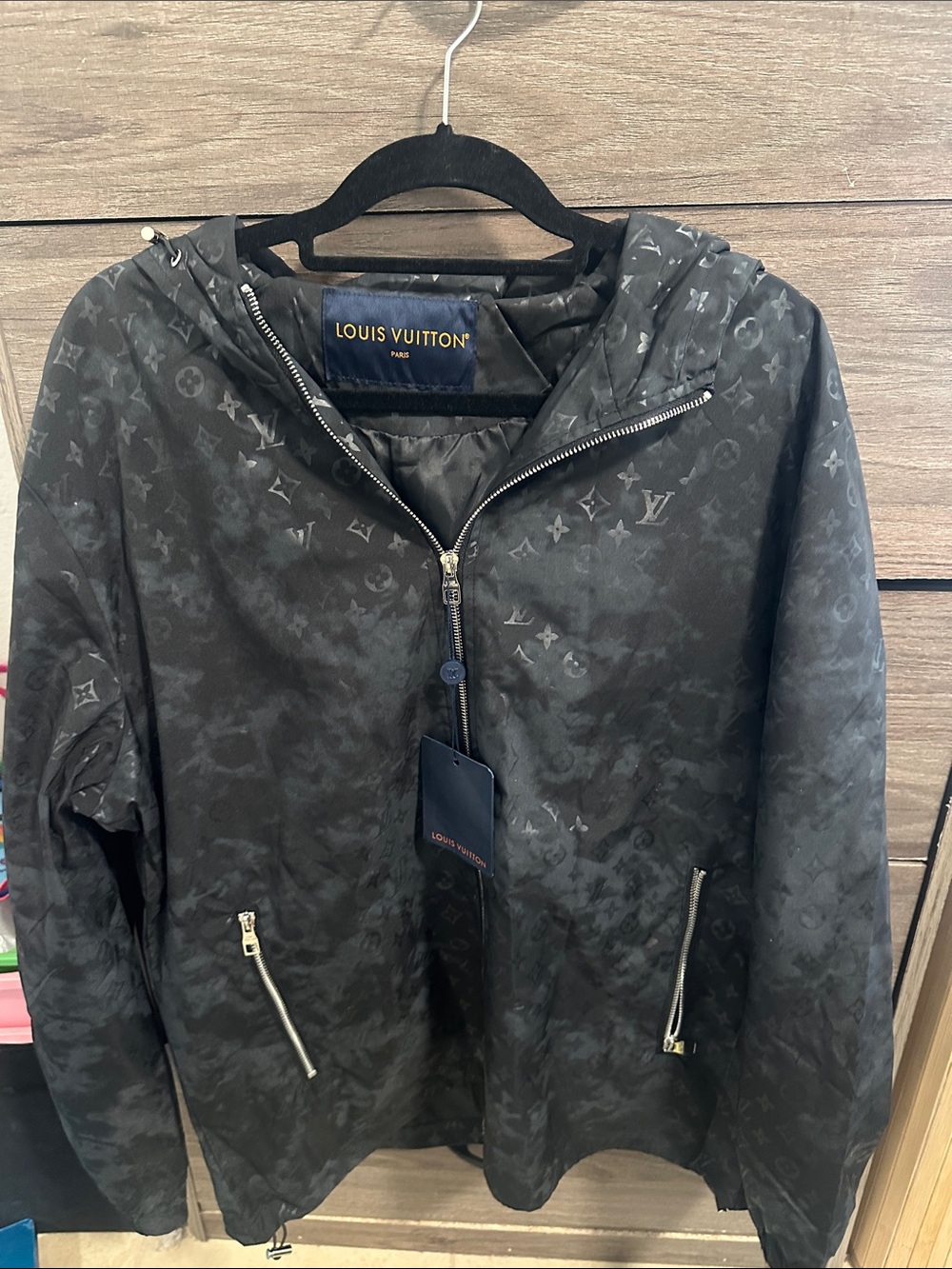 Black Tonal Monogram Hooded men’s Jacket size L
